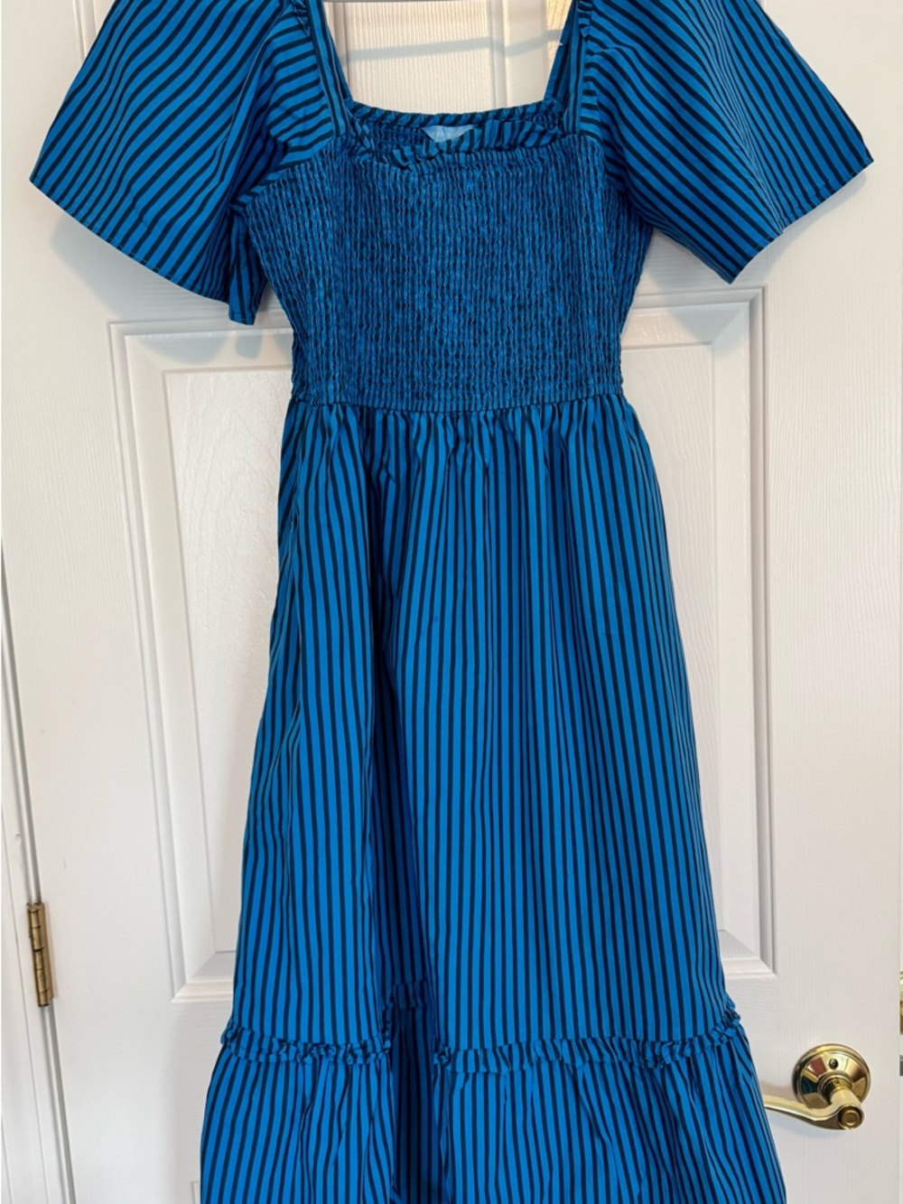 Draper James Deana smocked midi dress blue striped size medium